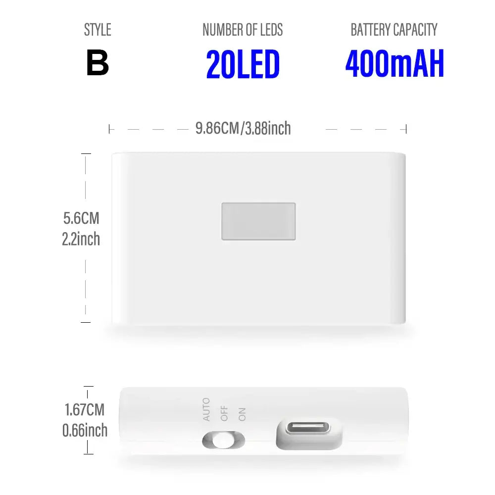 Modern gray decorbites induction night wall lamp with white rectangular led light bar 20 leds and 400mah battery capacity