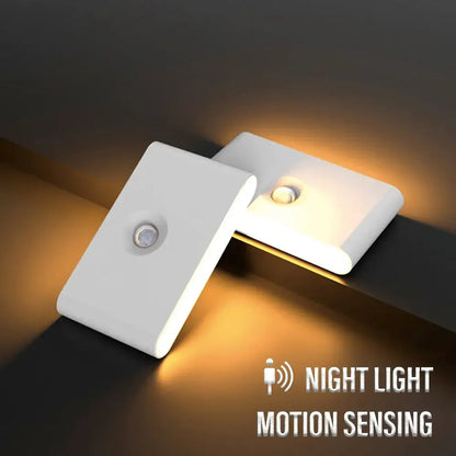 Modern gray induction night light wall lamp with white rectangular motion sensor and smooth plastic finish decorbites induction night