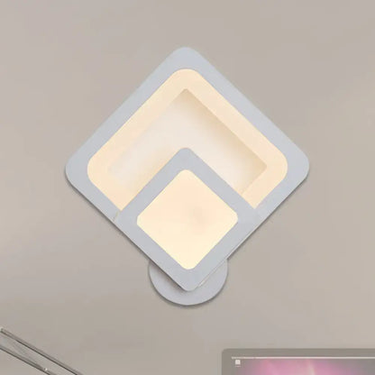 Modern gray layered square led wall sconce with a sleek white finish direct wired electric warm white light maximum bulb wattage