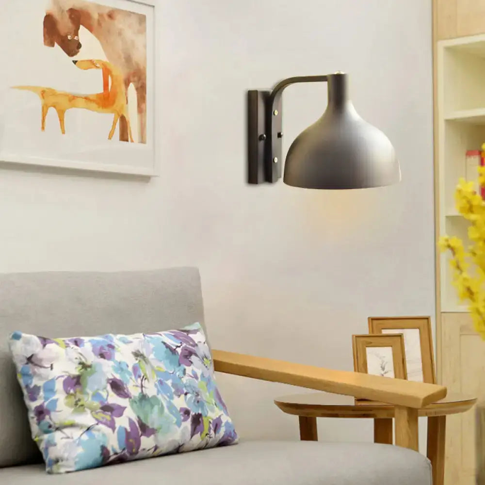 Modern gray metal domed wall sconce with adjustable arm featuring a sleek dome-shaped shade for hallway lighting