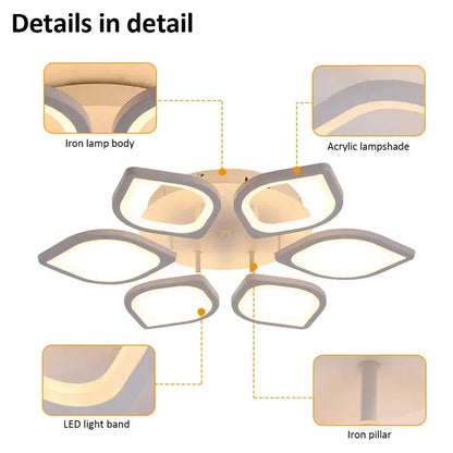 Modern gray petal acrylic led ceiling chandelier with iron base featuring six lampshades for living room decorbites acrylic led