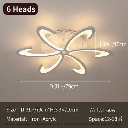 Modern gray petal acrylic led ceiling chandelier with six sleek curved arms for living room decorbites acrylic led ceiling chandelier