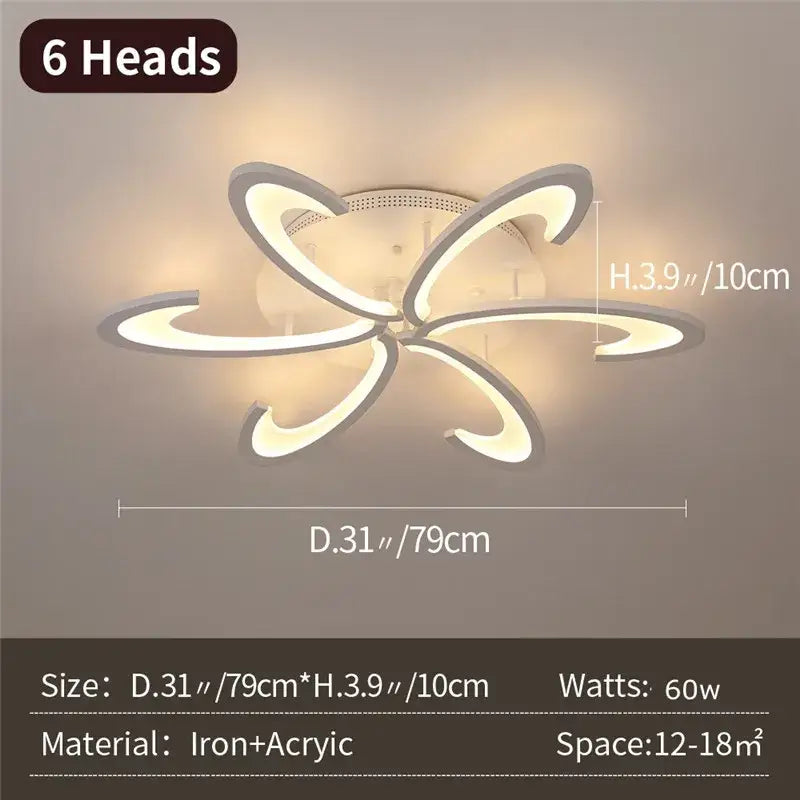 Modern gray petal acrylic led ceiling chandelier with six sleek curved arms for living room decorbites acrylic led ceiling chandelier