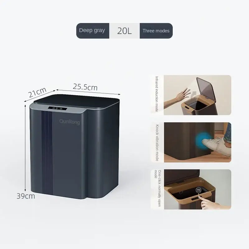 Modern gray smart sensor trash can 20l with sleek design and three modes for kitchen and bathroom use