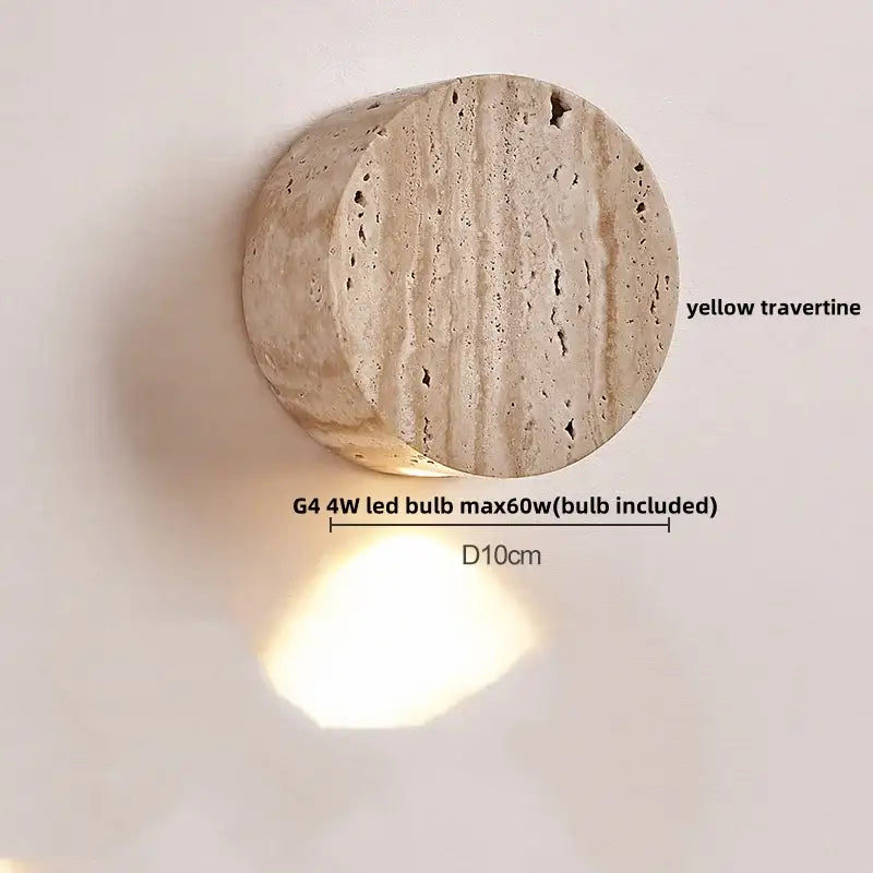 Circular yellow travertine wall lamp with g4 4w led bulb for modern gray stone double led wall bedroom sconce