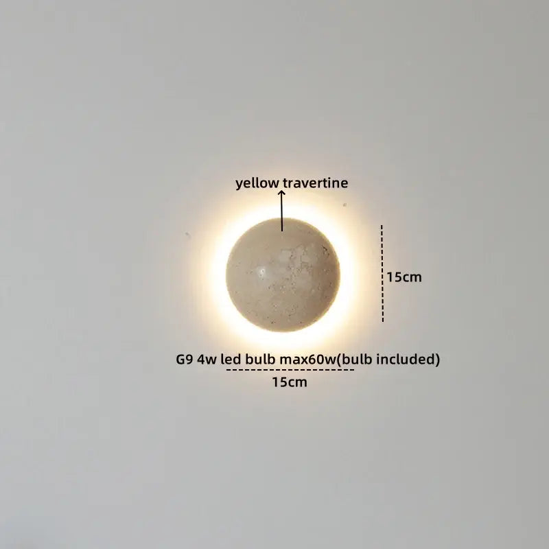 Modern gray stone double led wall lamp with circular yellow travertine wall sconce and g9 4w led bulb included