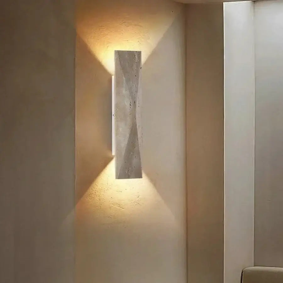 Modern gray stone double led wall lamp with textured concrete finish and subtle vertical grooves for bedroom sconce use
