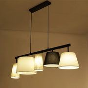 Decorbites™ barrel hanging light kit with five dark gray and off-white fabric shades modern black metal fixture