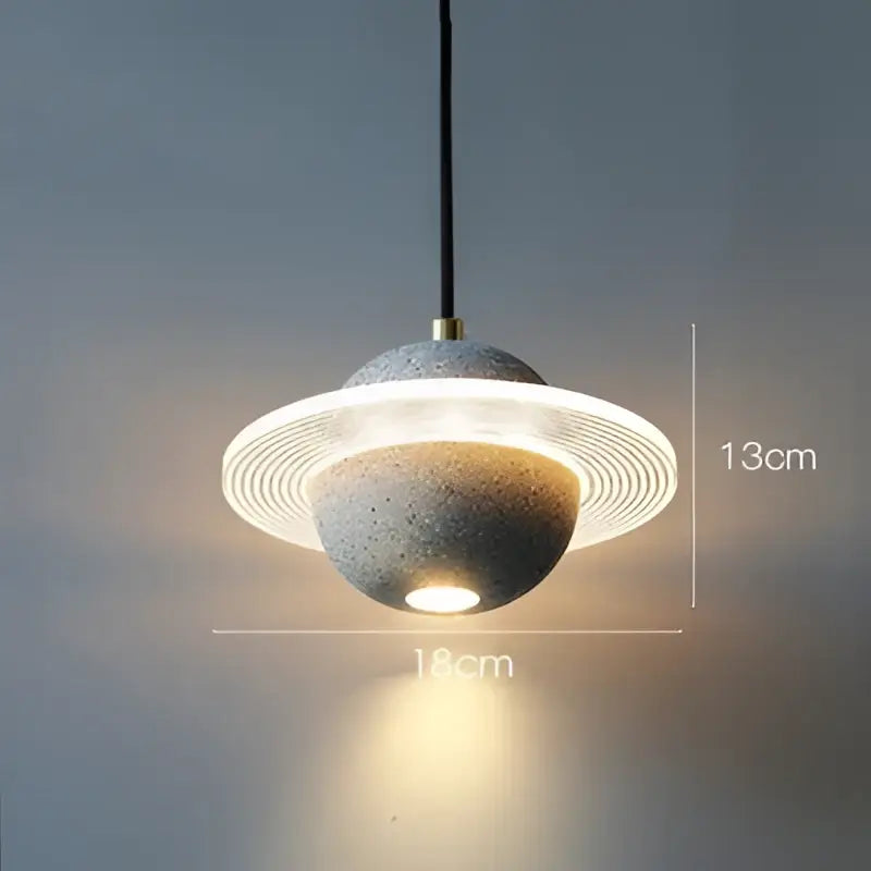 Modern gray and white decorbites cement planet pendant light with concrete texture and warm glow for bedroom decor