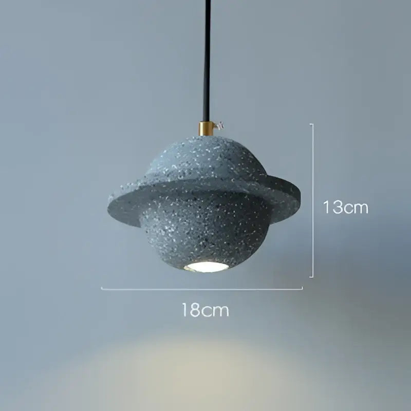 Modern gray and white decorbites cement planet pendant light with gold-toned suspension ring for bedroom decor