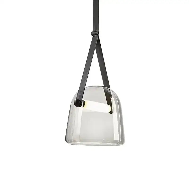 Modern gray and white decorbites glass chandelier with clear glass and black leather straps for living room lighting