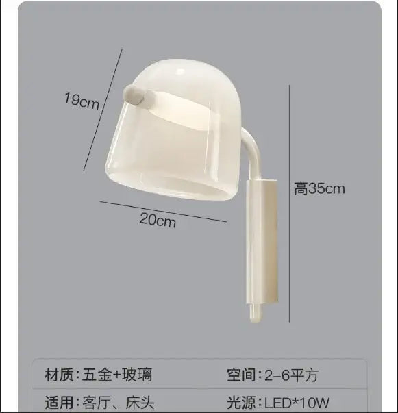 Cream-colored glass and metal wall-mounted lamp with curved arm and dome shade for modern gray and white decorbites glass chandelier