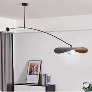 Modern gray and wood decorbites adjustable led pendant chandelier with curved arm and leaf-shaped shade for dining room decor