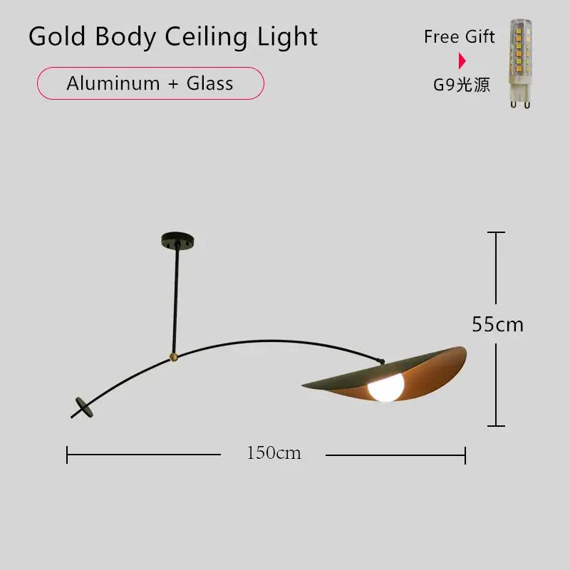 Gold body decorbites adjustable led pendant chandelier with sleek curved aluminum and glass for modern dining room decor
