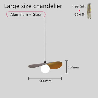 Modern gray and wood adjustable led pendant chandelier with aluminum glass wings in matte gray and warm bronze decorbites adjustable led