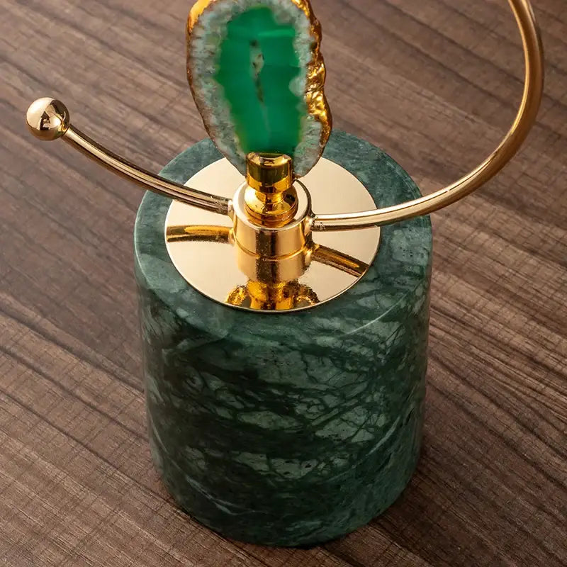 Modern green and gold agate crafts marble soap dispenser with marble base and decorative green agate top for living room use