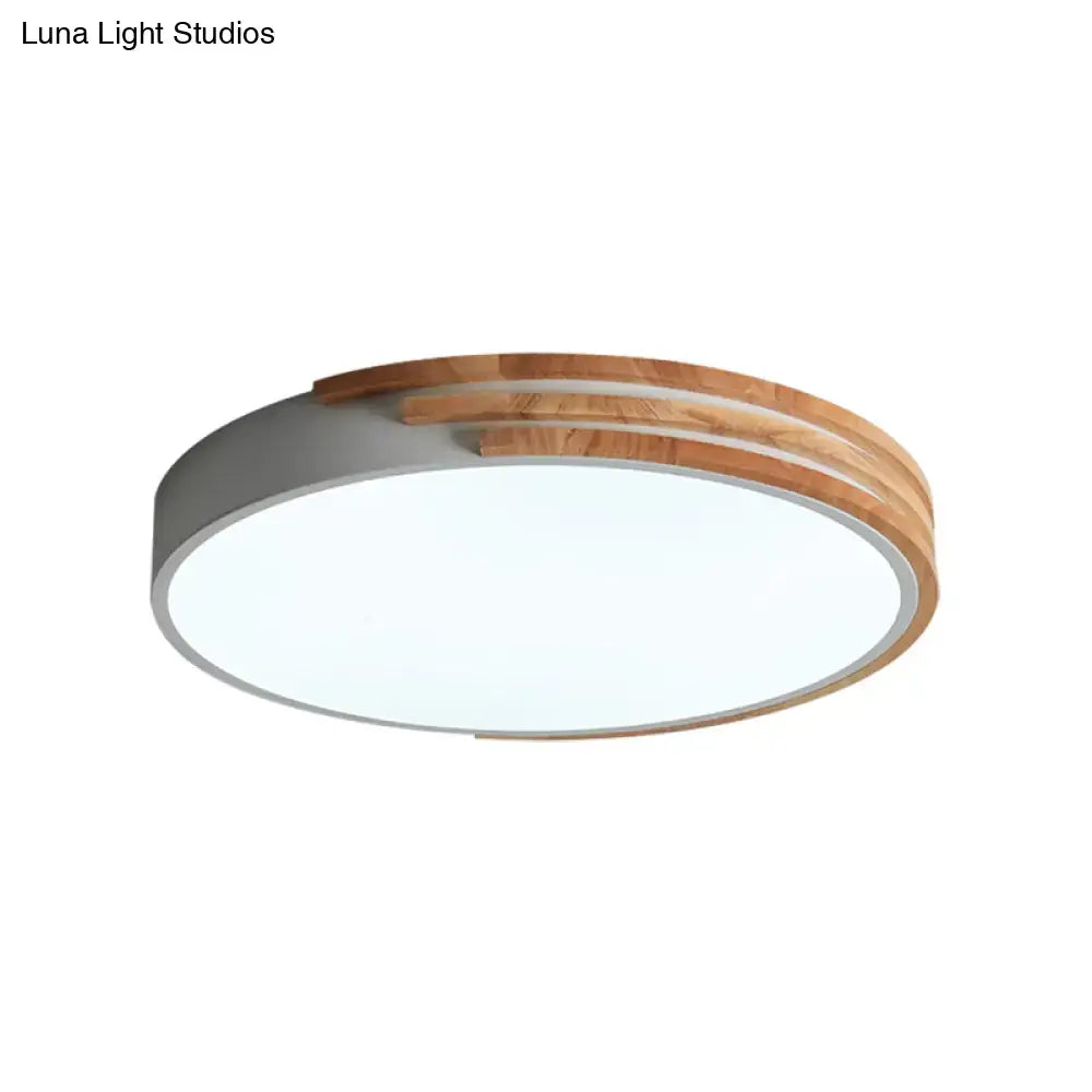 Modern decorbites™ nordic style round flush mount ceiling light with matte gray concrete base and wooden slats