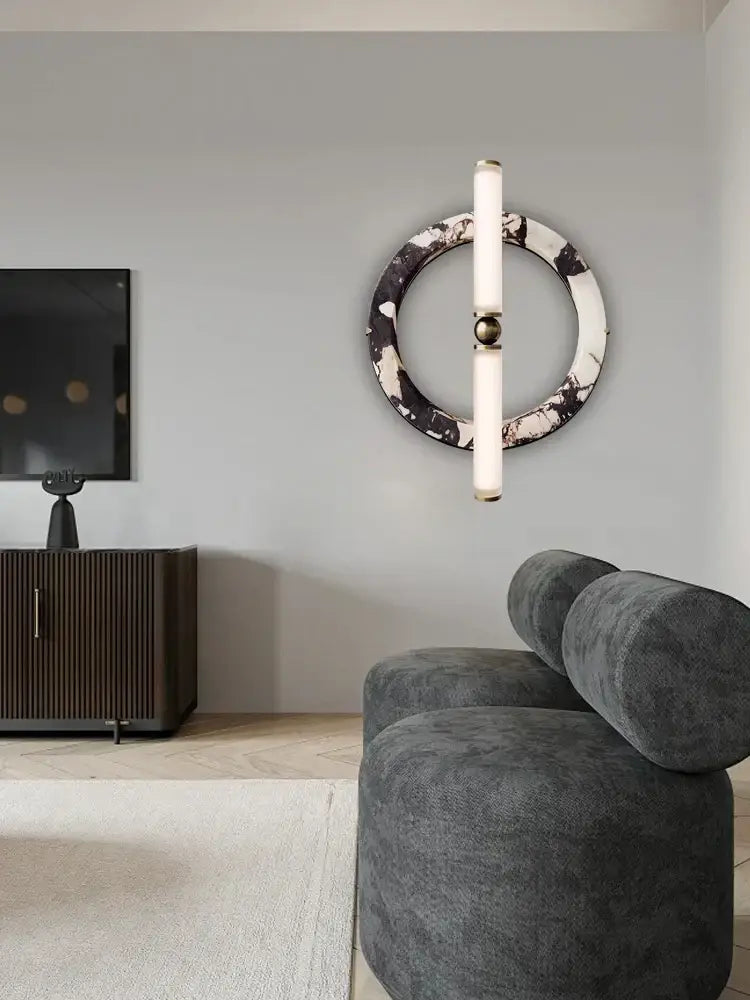Modern black marble wall lamp with green black marble frame and frosted glass tubes for bedroom lighting