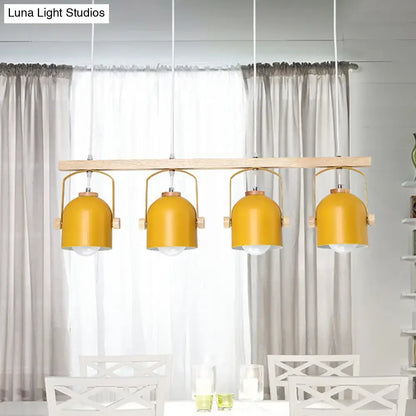 Decorbites™ nordic dome island light 3 4-light wood chandelier with yellow metal shades and wooden accents hanging