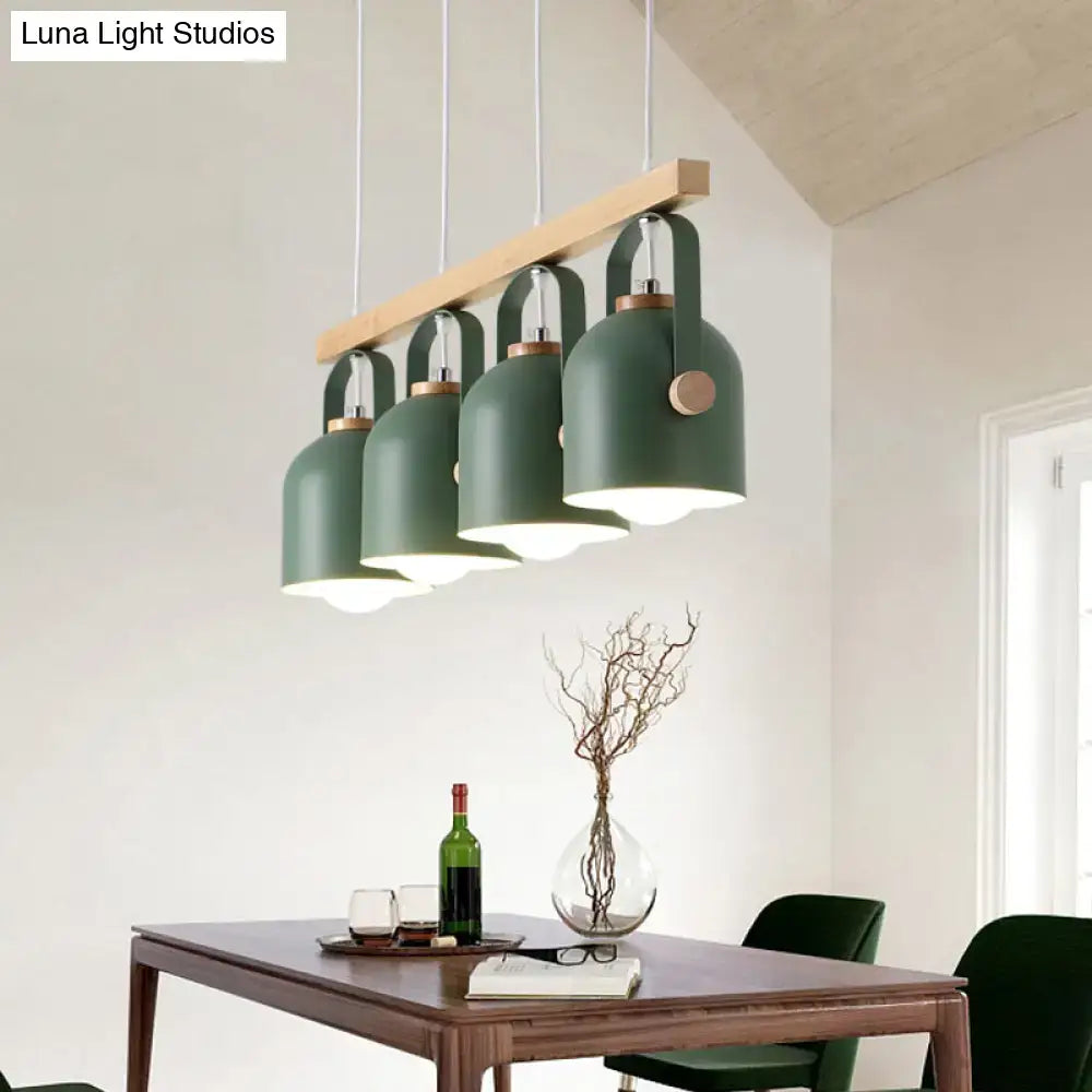 Decorbites nordic dome island light with green dome shades wood bar and metal accents for island lighting