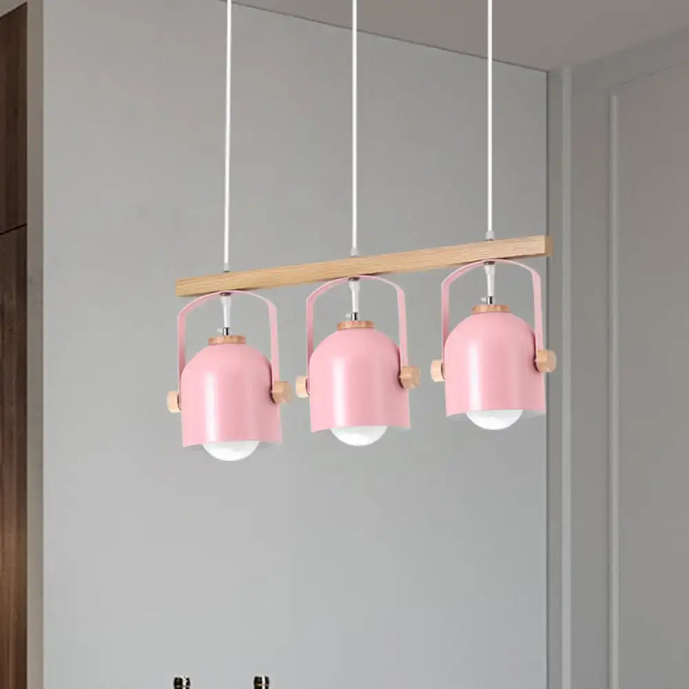 Decorbites™ nordic dome island light featuring pink dome island lights with wooden accents and metal shades