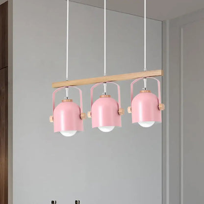 Decorbites™ nordic dome island light featuring pink dome island lights with wooden accents and metal shades