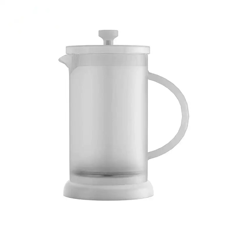White glass french press with matching white plastic lid and handle for decorbites french press coffee use
