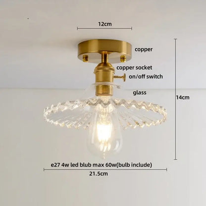 Modern green glass leaf flush mounted ceiling light with brass copper base and ornate scalloped glass shade for bedroom