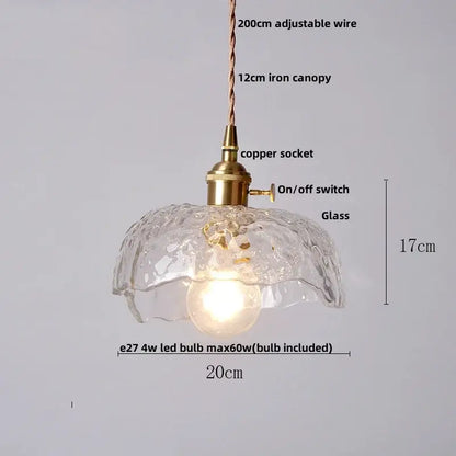 Modern green glass walnut wood pendant light with clear textured glass and brass-finished copper socket for dining room