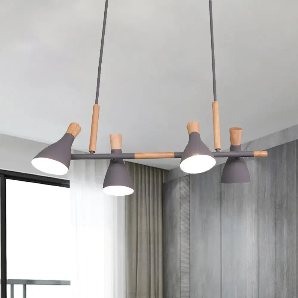 Modern gray decorbites™ nordic metal and wood hanging lamp with 4-light tilt shade compatible with e26 e27 bulb base