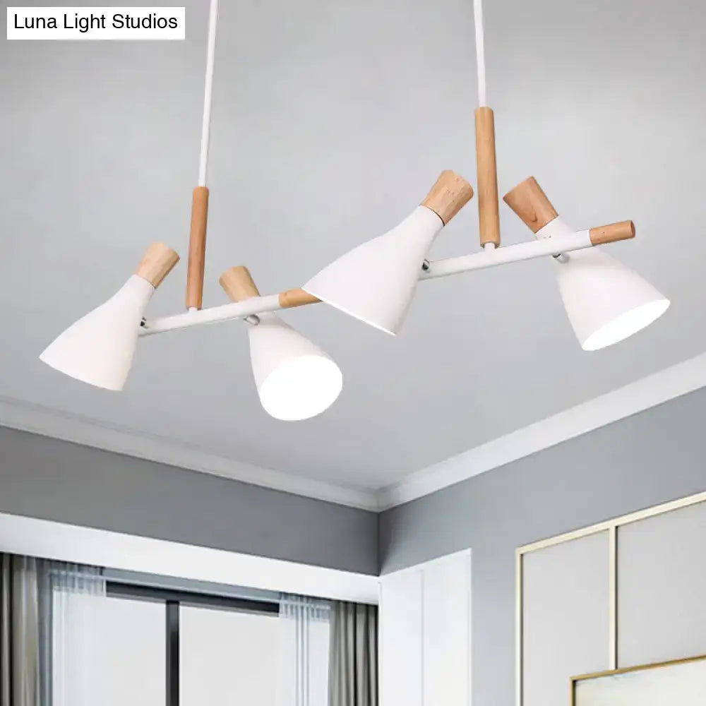 Decorbites nordic metal and wood hanging lamp with 4 led incandescent fluorescent e26 e27 conical white shades