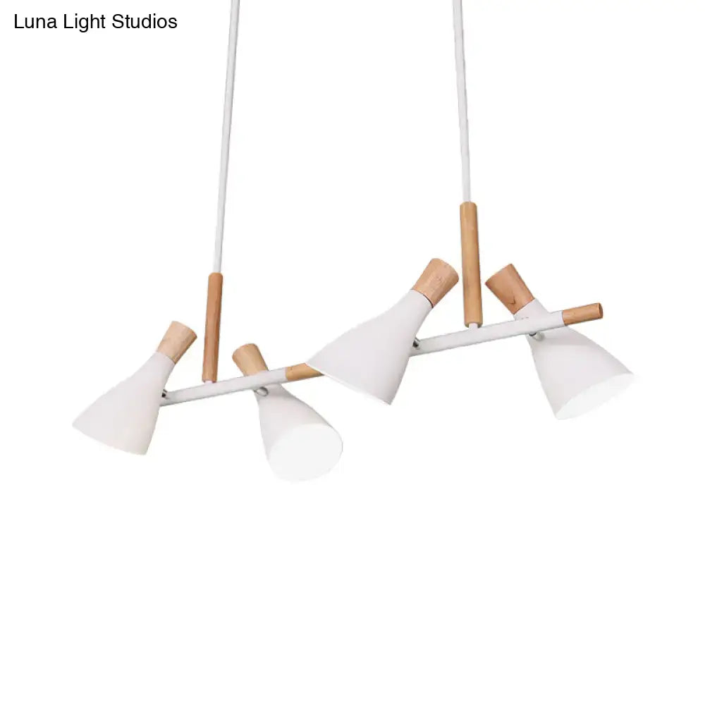 Decorbites™ nordic metal and wood hanging lamp with four white conical shades compatible with e26 e27 bulb base