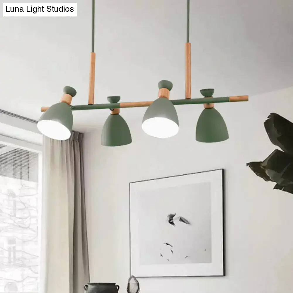 Modern green DecorBites™ Nordic metal and wood pendant light with four adjustable e26 e27 bulb base lamp heads