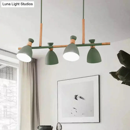 Modern green DecorBites™ Nordic metal and wood pendant light with four adjustable e26 e27 bulb base lamp heads