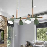 Modern DecorBites™ Nordic metal and wood hanging lamp in green with four tilt shades and e26 e27 bulb base compatible with led incandescent fluorescent bulbs