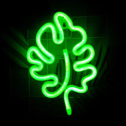 Modern green leaf neon sign itty bitty wall light with glowing design and remote control for bedroom decor