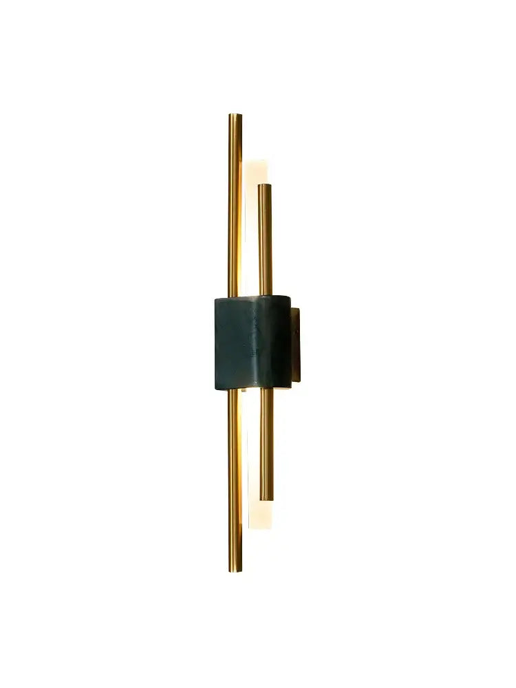 Modern green marble and gold wall lamp featuring slender gold metal rods and dark teal accent for decorbites light luxury