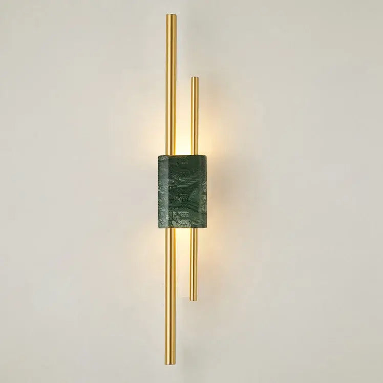 Modern green marble and gold wall lamp with slender rods featuring decorbites light luxury style for living room decor