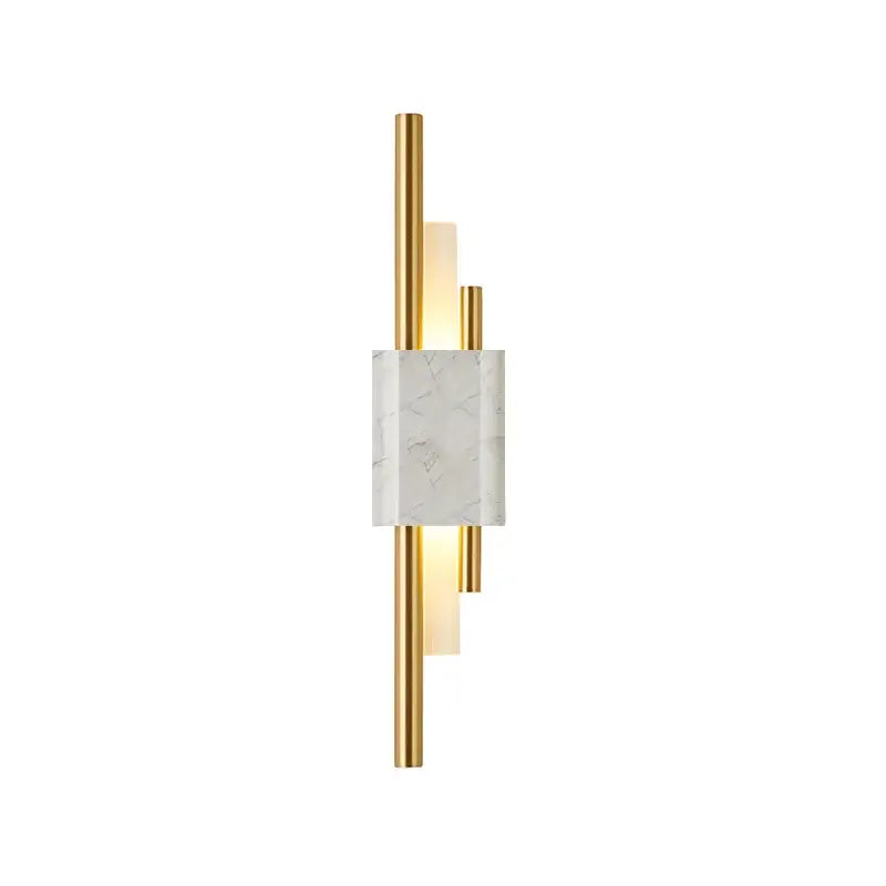 Modern gold-toned wall lamp with central white marble accent and slender rods for decorbites light luxury wall decor
