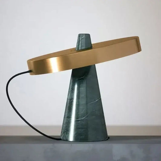 Modern green marble table lamp with a sleek dark green marble base and polished gold shade for living room decorbites green marble