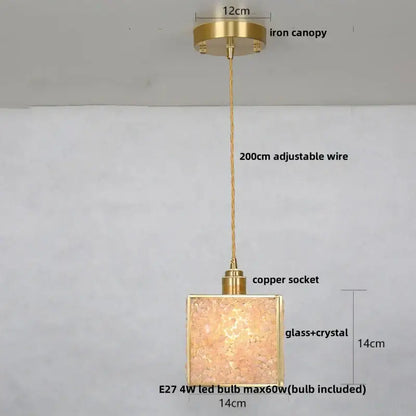 Modern green mosaic crystal glass led pendant lamp with gold-toned metal frame and textured decorbites crystal glass shade