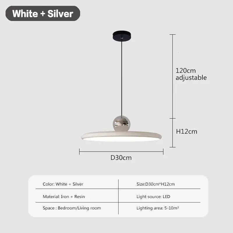 Modern white and silver pendant light with iron frame and resin shade perfect for decorbites cream wind saucer decor