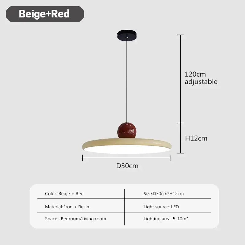 Modern cream wind saucer pendant light with beige and red circular iron-resin shade and spherical resin accent for dining room decorbites cream wind