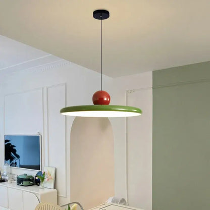Modern green and red saucer pendant light with glossy red top and black cord for decorbites cream wind dining room decor