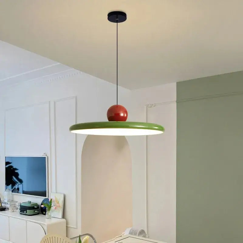 Modern green and red saucer pendant light with glossy red top and black cord for decorbites cream wind dining room decor