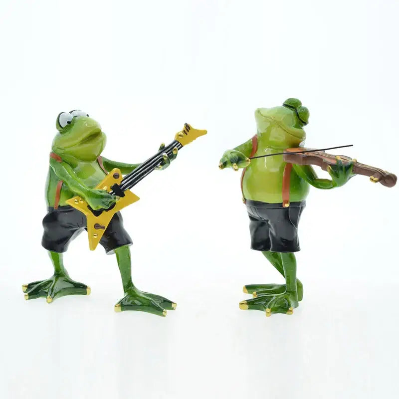 Modern green resin frog band figurine featuring decorbites frog band characters playing guitar and violin for living room decor