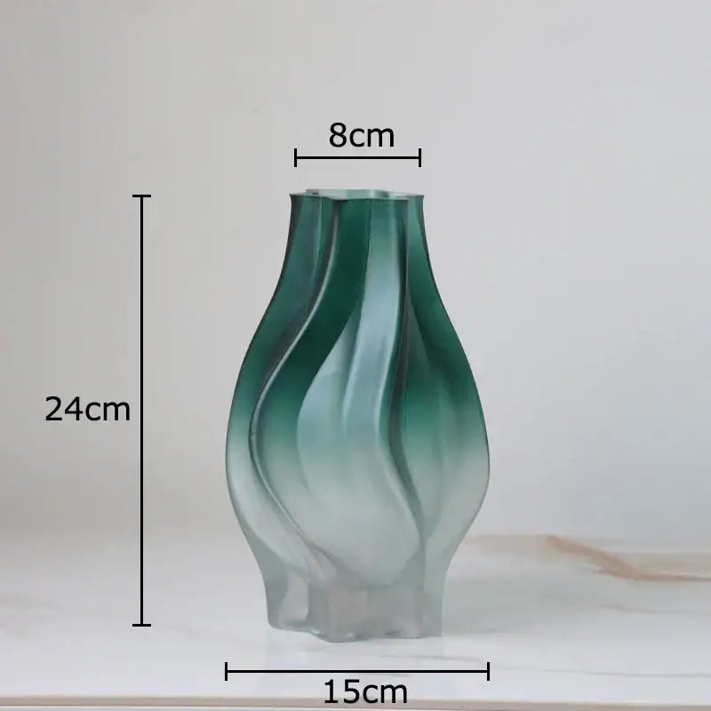 Modern green ripple glass vase 24cm tall with swirling design fluted rim perfect for living room decorbites decorbites green ripple
