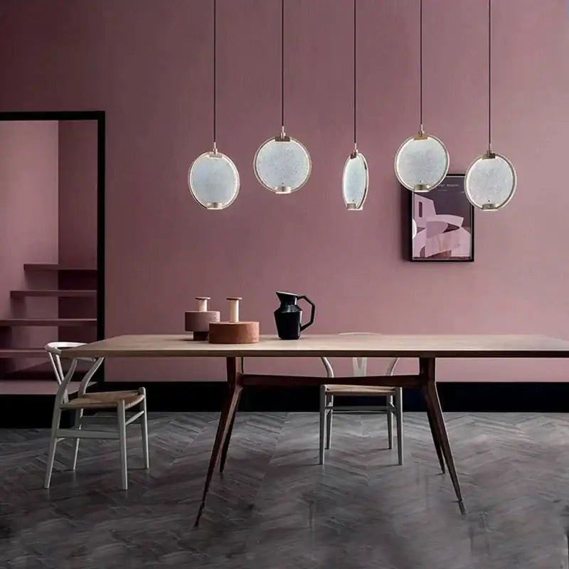 Five modern pendant lights with frosted green glass and brass frames for dining room decorbites brass pendant light