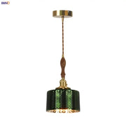Modern green wave glass pendant light with chevron pattern brass accents and wooden handle for living room decorbites pendant light
