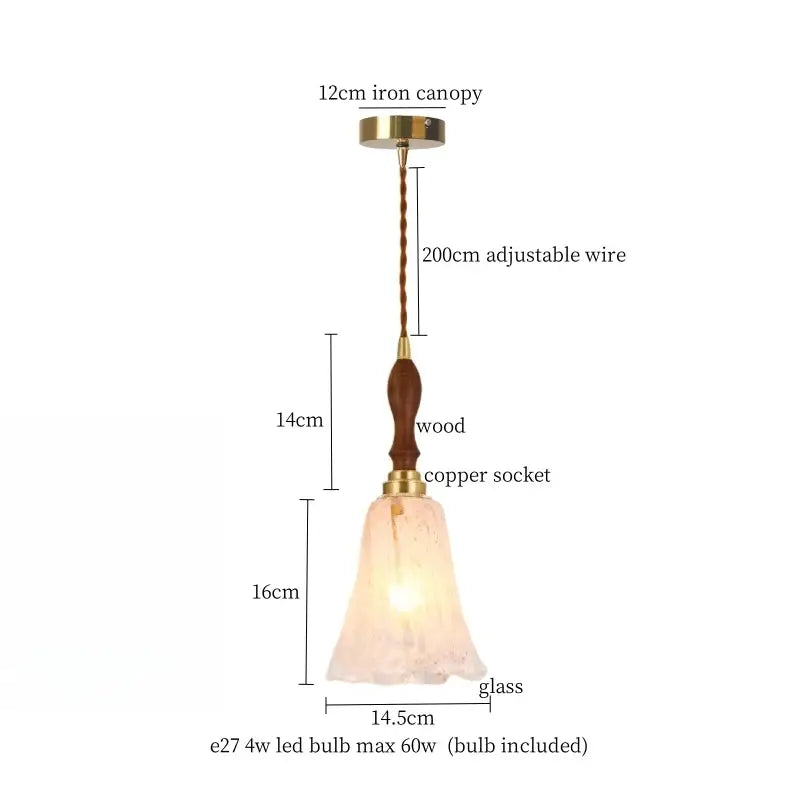 Modern green wave glass pendant light with warm-toned bell-shaped glass, wooden handle, and brass accents for living room decorbites green wave